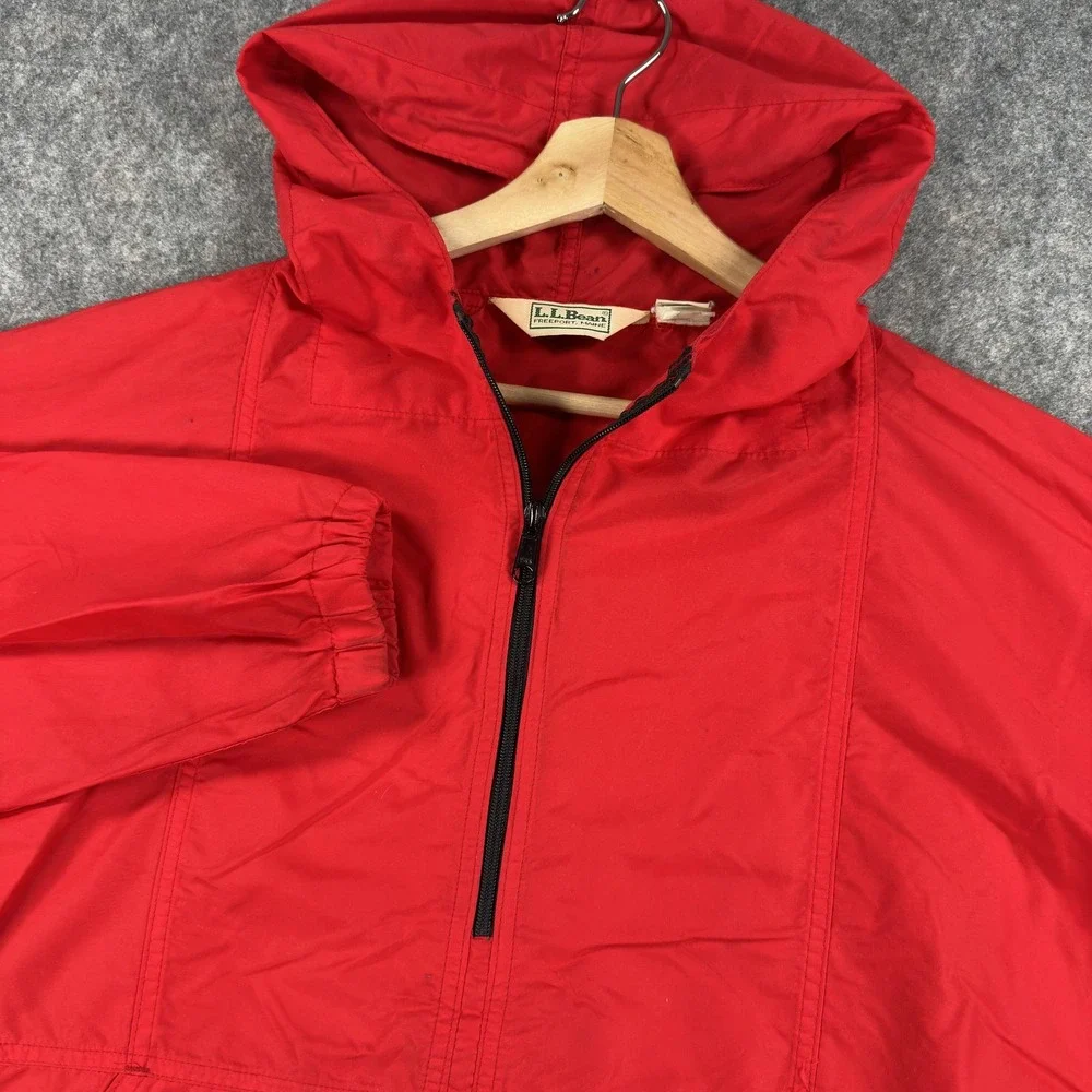 Vintage L.L.Bean Anorak Pullover Jacket Mens Large Red Nylon 1/4 Zip Hooded USA